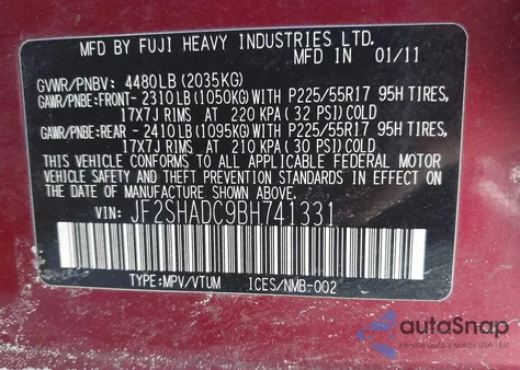 2011 Subaru Forester 2.5X Premium из США, поврежденный, VIN JF2SHADC9BH741331